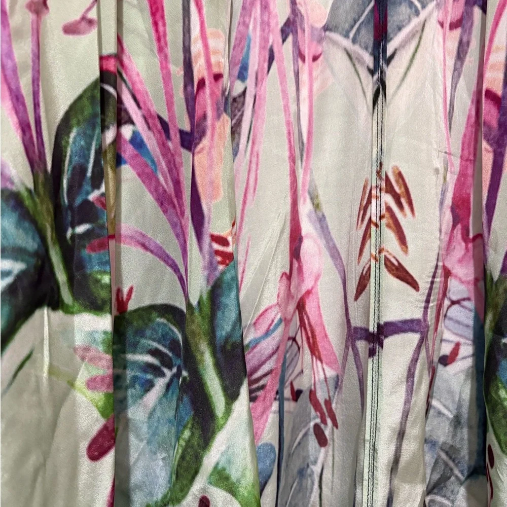 Soft surroundings Emerald Isle silk  kimono floral tropical Sz Large / XL - Picture 3 of 8